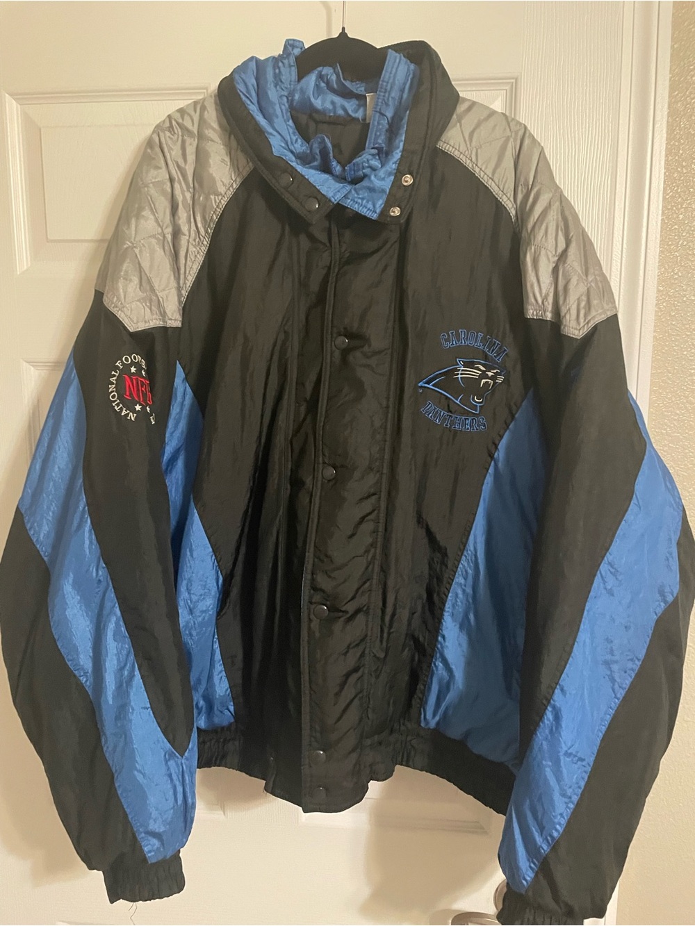 NFL Carolina Panthers Puffer Coat Mens 3XL Full Zip Embroidered Back Hit 1990s